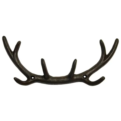 Produktbild von Hirschgeweih Wandhaken Haken GARDEROBE Gusseisen Antik-schwarz-braun Landhaus