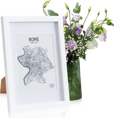 Produktbild von Casa Chic Bilderrahmen mit Passepartout, 32x24 cm Bilderrahmen für Urkunde & Collage, Bilderrahmen A4, Fotorahmen Stehend/Wandmontage, Rahmen für Vertikaler/Horizontaler Gebrauch, Holz Bilderrahmen