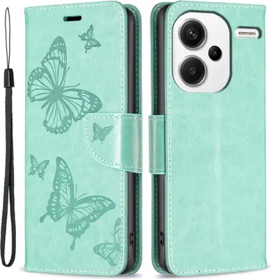 Produktbild von Xiaomi Redmi Note 13 Pro+ 5G Hülle - Coverup Schmetterlinge Klapphülle - Mintgrün