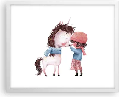 Produktbild von Gerahmtes Poster - Weißer Rahmen - Einhorn Mädchen Kinder - 50x40 cm - Wand Bild - Wanddeko - Wandbilder - Kunstposter - Wandposter - Bilderrahmen - Bilder - Kunstdruck - P2WAA50x40-4733