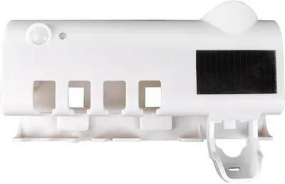 Produktbild von UV-Sterilisierender Zahnbürstenhalter mit LED-Licht, automatischer Zahnpasta-Spender und Hauptfach für 4 Zahnbürsten + Zahnpasta-Spender (weiß)
