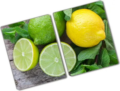 Produktbild von Tulup Glas Herdabdeckplatte - 2x40x52 cm - Glaskeramikkochfeld-Abdeckung Spritzschutz Glasabdeckplatte Kochplattenabdeckung und Schneidebrett - Zweiteilig - Essen & Getränke - Limette und Zitrone - Grün