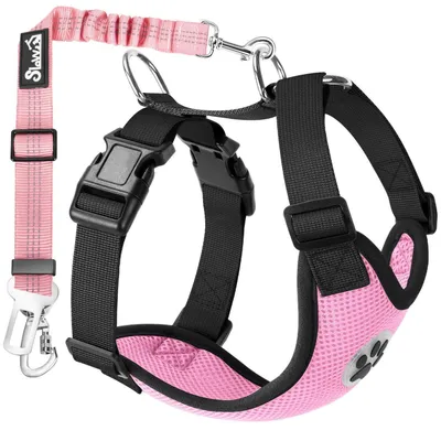 Immagine prodotto di Imbracatura per cani con cintura di sicurezza per auto, traspirante, regolabile, rosa, taglia S