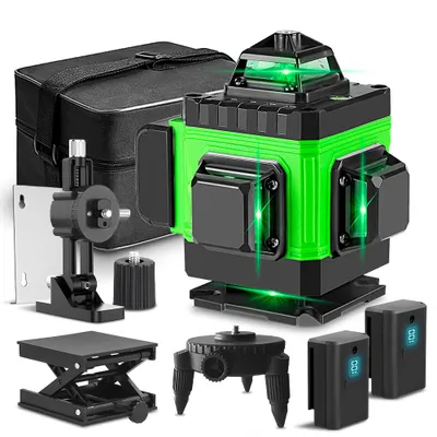 Produktbild von LaserWasserwaage Grün 16 Linien 4 x 360°Laser Wasserwaage Selbstnivellierend Umschaltbar Horizontal/Vertikal,für Innenbereich Baustelle mit 2xBatterie