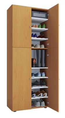 Produktbild von VCM Holz-Schuhschrank | Maße: B. 70 x H. 184 x T. 40 cm | Allzweckschrank | 9 Fächer | 4 Drehtüren - Lona
