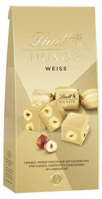 Zdjęcie produktu dla Lindt Nuxor, worek, biała czekolada z orzechami laskowymi, 113g