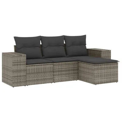 Produktbild von vidaXL 4-tlg. Garten-Sofagarnitur mit Kissen Grau Poly Rattan