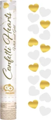 Produktbild von Konfettikanone gold weiß Herzen 40 cm