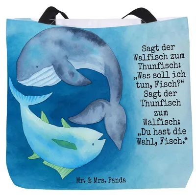 Produktbild von Mr. & Mrs. Panda Tote Bag Walfisch Thunfisch Design - Weiß - Geschenk, Tasche, Reisetasche, Schultasche, Spruch Lustig, Einkaufstasche, Des Tages, Lustige Sprüche, Witz
