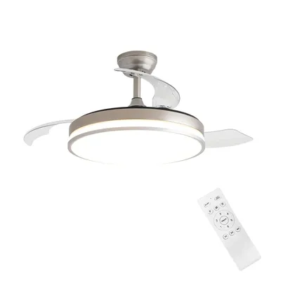 Image de Ventilateur de plafond avec éclairage, nickel satiné | Silencieux (<30 dB) | 6 vitesses | Éclairage LED tricolore | Diamètre 107 cm