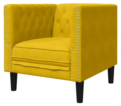 Produktbild von Chesterfield Lounge-Sessel, Relaxsessel, Wohnzimmer, Schlafzimmerstuhl, Gelb, Samt