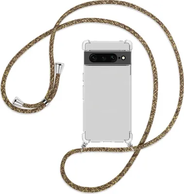 Produktbild von Handykette Backcover-Schutzhülle mit Band (Metall silberfarben) für Google Pixel 7 Pro - braun+beige