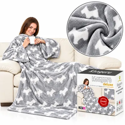 Immagine prodotto di Kanguru Coperta con Maniche e Tasca, Doggy Grigio, 140 x 210 cm, Pile
