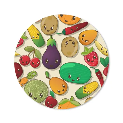 Produktbild von MuchoWow® Mauspad Mousepad Kawaii - Muster - Gemüse - Obst 20x20 cm - Mousepads - Maus Mat - Pad - Mausunterlage - Schreibtischmatte