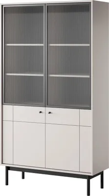 Produktbild von Vitrine Sora 185 cm in Cashmere mit schwarzen Metallfüßen