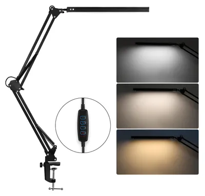 Productafbeelding van Vigevee LED bureaulamp, 10W, met klem, 80 LED's, 3 kleurtemperaturen, 10 helderheidsniveaus, verstelbare arm, USB-aansluiting, metaal, zwart