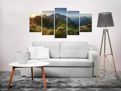 Produktbild von Akustikbild Landschaft Gebirge 200x100 cm Bilder Akustikschaum Hochleistungsschallabsorber Schallschutz Leinwand 5 tlg Wandbild Raumakustik Schalldämmung Natur Berge c-C-0012-b-m