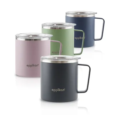 Produktbild von eppikan® EppiTall 2022 Edelstahl Thermobecher, Isolierbecher, Kaffeebecher, Teebecher, Thermotasse 380 ml, Deckel mit verschließbarer Trinköffnung (Night Grey)