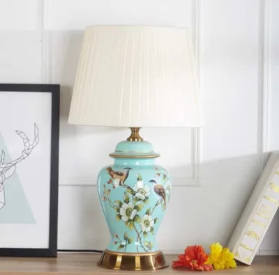 Obrázok produktu pre Fine Asianliving Čínska stolová lampa porcelánová modrá magnólia ručná výroba - Aeliana D30xH48cm