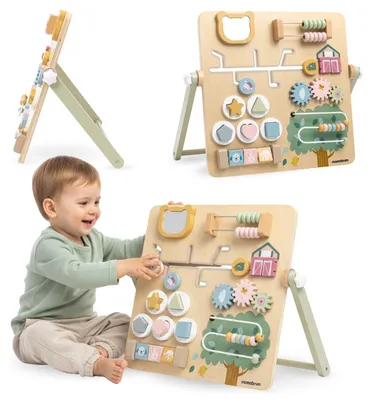 Image de Tableau d'activités Mamabrum Montessori « La ferme » 8-en-1 avec support – Tableau d'activités sensoriel en bois, jouet éducatif pour les enfants à partir de 2 ans