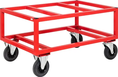Produktbild von Kongamek Palettenwagen in rot 650mm hoch mit Bremse für Euro-Paletten 1200x800mm