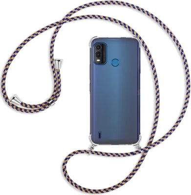 Produktbild von Handykette Backcover-Schutzhülle mit Band (Metall silberfarben) für Nokia G11 Plus (6.52'') - blau+beige