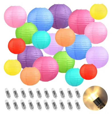 Papierlaternen-Set 20 Stück bunt mit LED-Lichtern 4 Größen