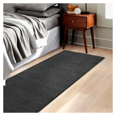Produktbild von Bettvorleger Dynasty - Velours Bettumrandung - Teppichläufer für Schlafzimmer und Wohnzimmer - Flauschiger Teppichläufer (80 x 200 cm, Anthrazit)