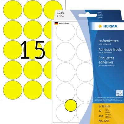 Produktbild von Vielzwecketiketten gelb Ø 32 mm rund Papier matt 480 St.