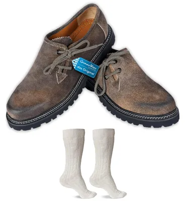 Produktbild von Trachtenschuhe +Trachtensocken Set Haferlschuhe wildleder mit socken 40cm, Schuhgröße:44, Farbe:Antikbraun