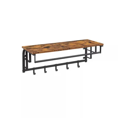 Produktbild von In And OutdoorMatch Wandgarderobe Connor - mit Ablage - Wandregal - mit 5 abnehmbaren Haken - Hängeregal - Wandmontage - Kleiderstange - für Flur - Schlafzimmer - Badezimmer - Vintage-Braun/Schwarz