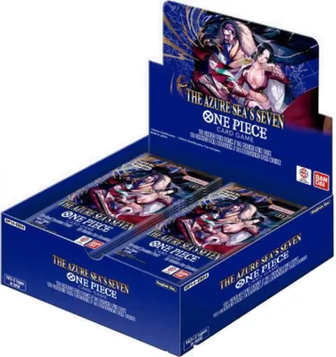 A display box of One Piece card game booster packs.
