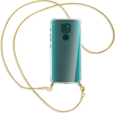 Produktbild von Handykette Backcover-Schutzhülle mit Band (Metall goldfarben) für Motorola Moto G9 / G9 Play - goldfarbene Kette Snake