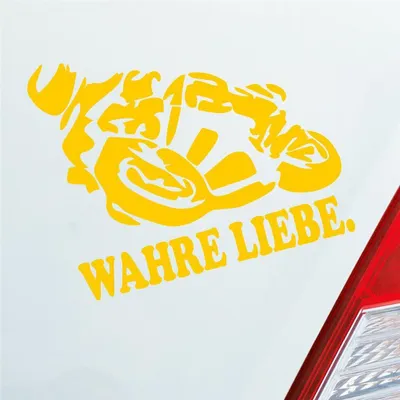 Produktbild von Auto Aufkleber Motorrad Wahre Liebe Moped Bike Mopped JDM 12x10 cm Gelb Sticker Heckscheibenaufkleber