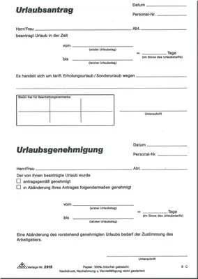 Produktbild von Formularbuch Urlaubsantrag Tarif- und Sonderurlaub A5 50 Blatt Packung mit 10 Stück