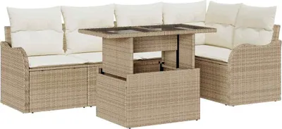 Produktbild von vidaXL Gartensofa-set mit Kissen mit Kissen 6 pcs Beige Poly Rattan