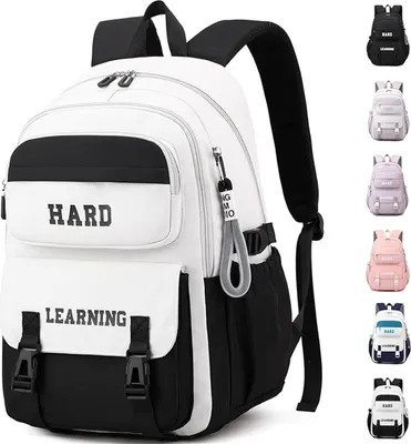 Produktbild von Schulrucksack(Schwarz-weiss)Mädchen Teenager Rucksack,Multi-Schultasche,Wasserdicht Schulranzen Groß Backpack für Mädchen Damen School Bag