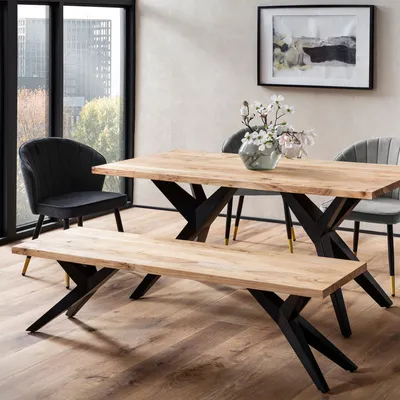 Produktbild von FineBuy Esszimmerbank Akazie Massivholz Metall Loft-Style Esstischbank Holzbank Massiv ohne Lehne Küchenbank Essbank Industrial Sitzbank Esszimmer