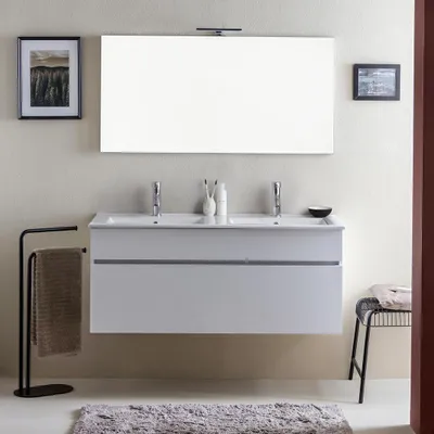 Immagine prodotto di Mobile da bagno moderno bianco legno da 120 cm con doppio lavabo | Sole