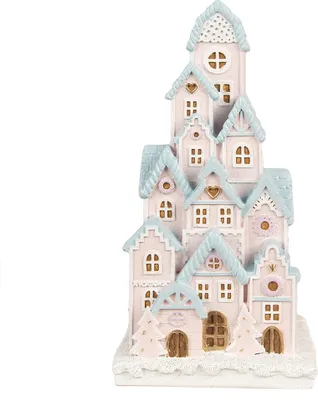 Produktbild von Clayre & Eef Lebkuchenhaus mit LED 13x13x26 cm Rosa Polyresin