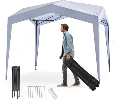 Produktbild von GOPLUS Pop-up Pavillon 3 x 3 m, Faltpavillon mit 4 Seitenwänden, Faltbarer Gartenpavillon mit 8 Heringe & Portable Rolltasche, Weiß