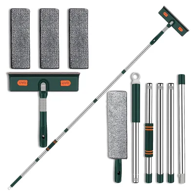 Produktbild von 2-in-1 Fensterwischer, Professioneller Fensterabzieher Reiniger mit Teleskopstiel, 210 cm Teleskop-Fensterwaschanlage, Glasreinigungswerkzeuge für hohe Fenster im Innen- und Außenbereic