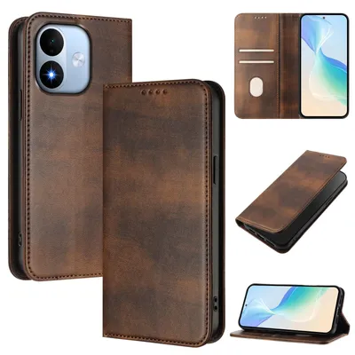 Obrázek produktu pro Pouzdro pro Xiaomi Redmi Note 17 4G, vintage kožené pouzdro s RFID ochranou, přihrádkami na karty, stojánkem Hnědý
