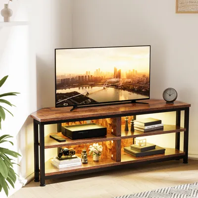 Produktbild von Dripex TV Eckschrank Lowboard mit LED-Beleuchtung, TV Schrank Eckkommode Fernsehtisch 120x45.5x36 cm