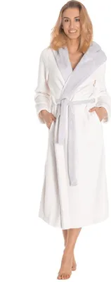 Produktbild von Leverie 611 Damen Bademantel mit bindegürtel und Kapuze, Weiß-grau Gr. XL