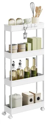 Immagine prodotto di Carrello da cucina stretto - Carrello di servizio - 4 ripiani - 41,5 x 86 x 13,5 cm - Ruote girevoli con freno