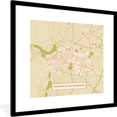 Produktbild von MuchoWow® Gerahmtes Poster Karte - Neustadt an der Weinstraße - Stadtplan - Vintage 40x40 cm - Poster mit Schwarzem Bilderrahmen Wandposter Rahmen Foto Bilder - Poster - Plakat im Rahmen