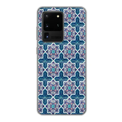Produktbild von MuchoWow® Handyhülle Schutzhülle Hülle für Samsung Galaxy S20 Ultra Ein marokkanisches Mosaikfliesenmuster, bei dem hauptsächlich die Farbe Blau verwendet wird Silikon Softcase Handy Hülle - Karteninhaber