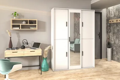 Obrázek produktu pro Prostorná šatní skříň se zrcadlem 150 cm AUREVIA - bílá