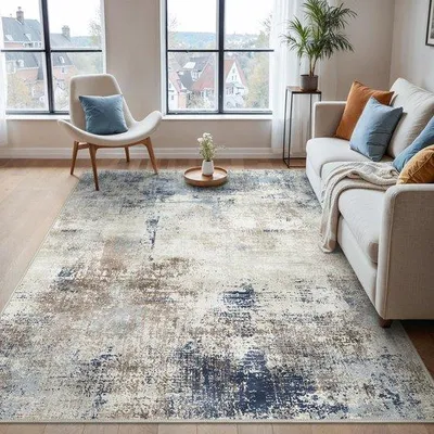 Immagine prodotto di Tappeto da salotto, design astratto, grande, blu, antiscivolo, lavabile, 160x230 cm